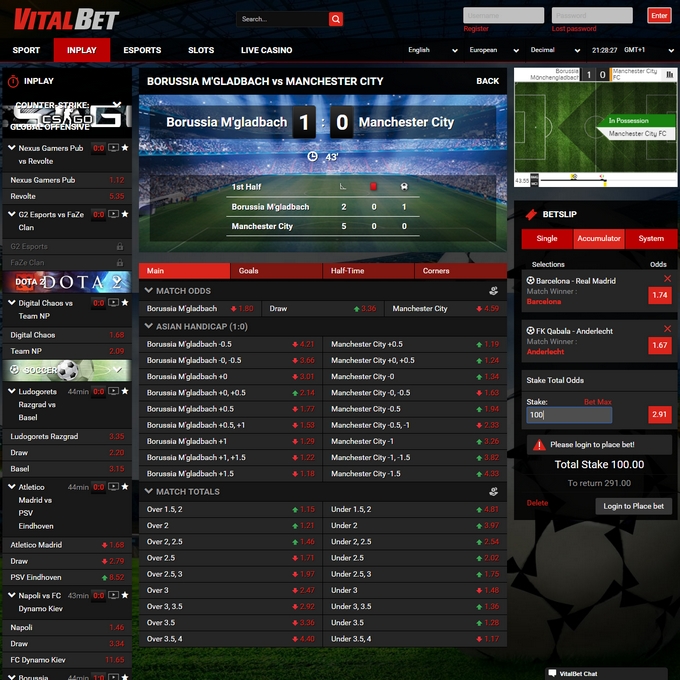Vitalbet Live Betting Vitalbet Screen