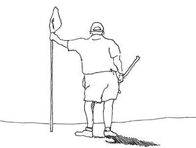 Ink drawing of the golfer ahead of us