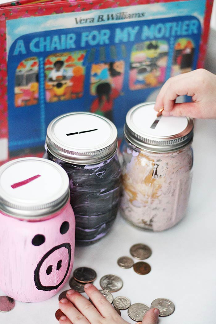 Kid Painted Mason Jar Banks Family Dinner Book Club Craft Sunny Day