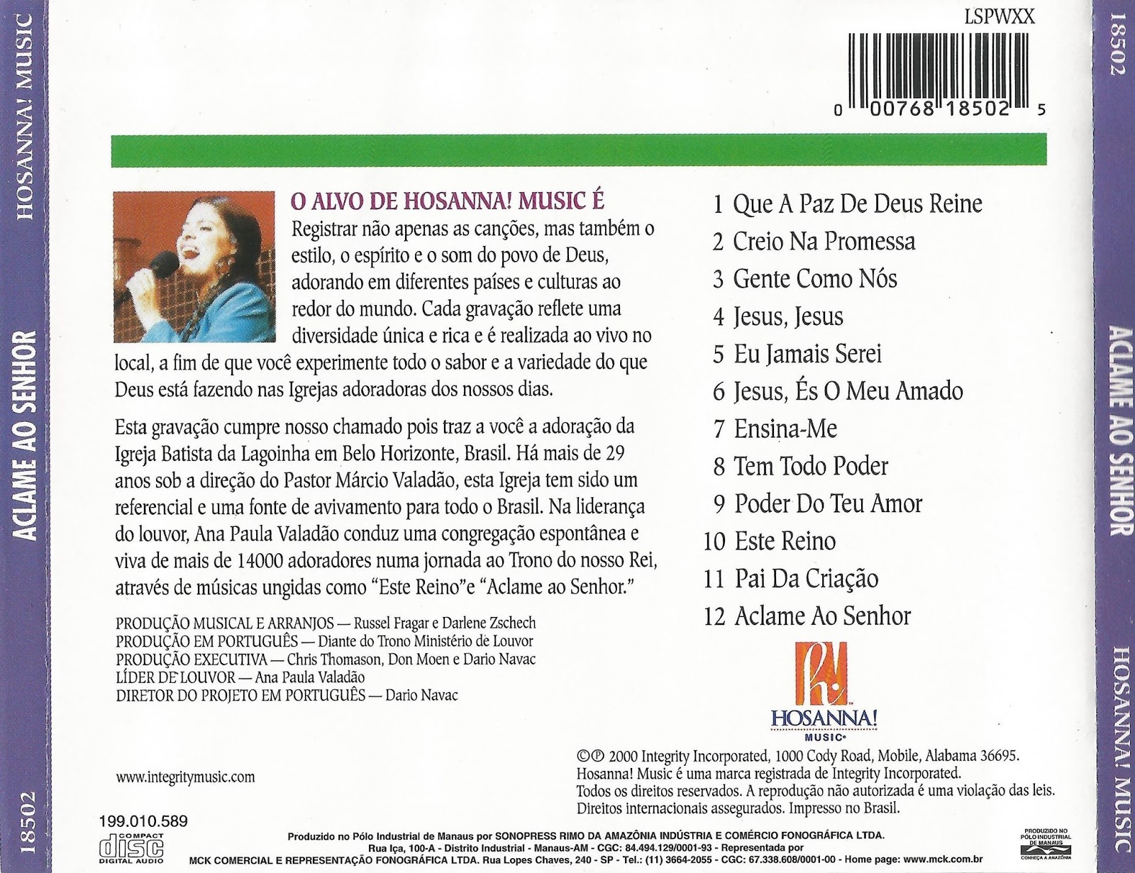 Encarte Ana Paula Valadao Aclame Ao Senhor Hosanna Music Aclame ao senhor trio art in louvor. aclame ao senhor hosanna music