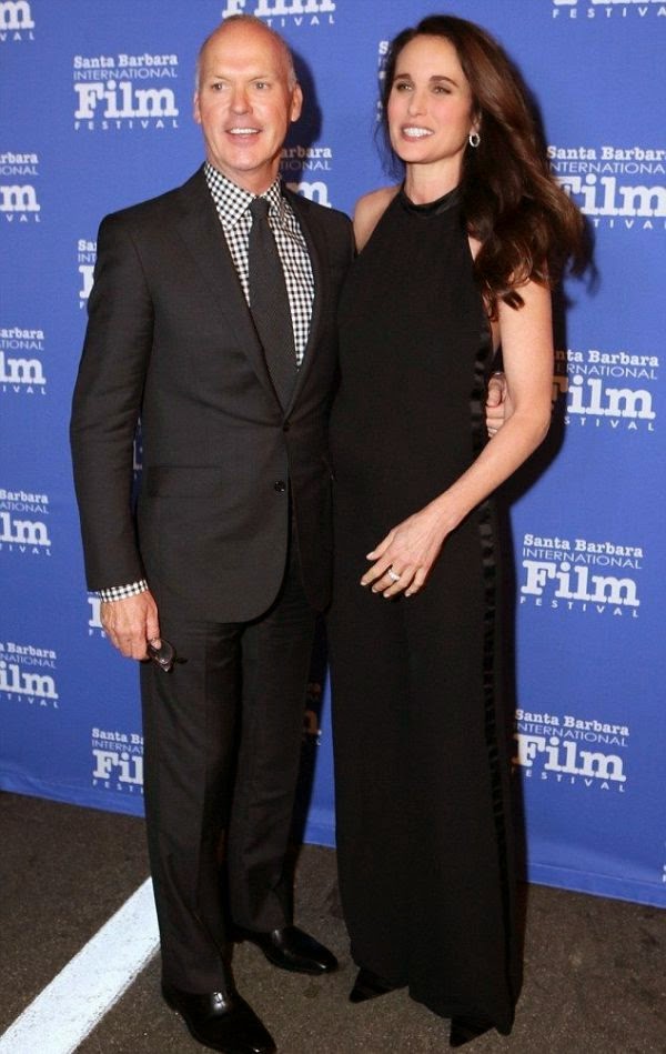 Andie MacDowell accentuates her art in a Jumpsuit with Michael Keaton