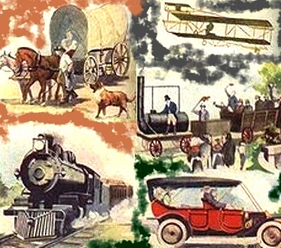 El transporte y su historia, en fotos, ilustraciones y textos