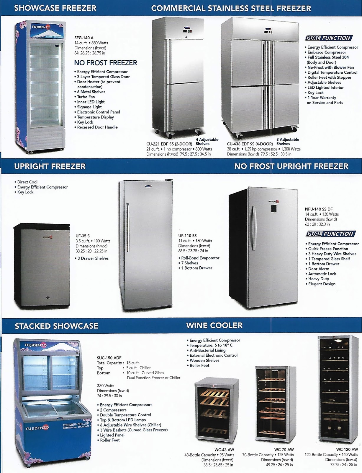 upright freezer fujidenzo