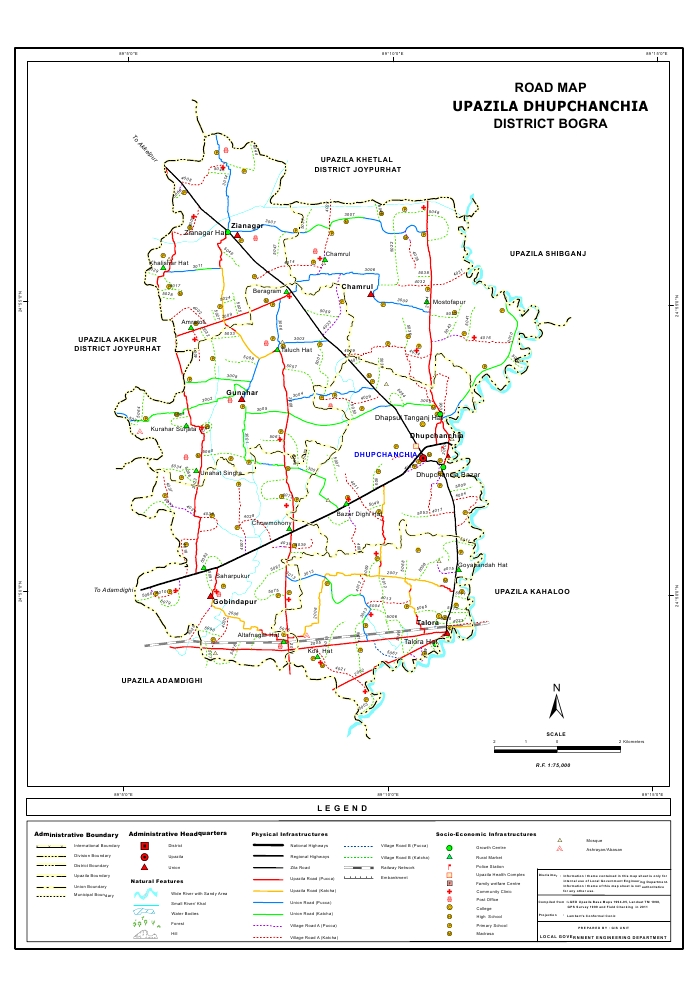 Dhupchanchia Upazila Road Map Bogra District Bangladesh