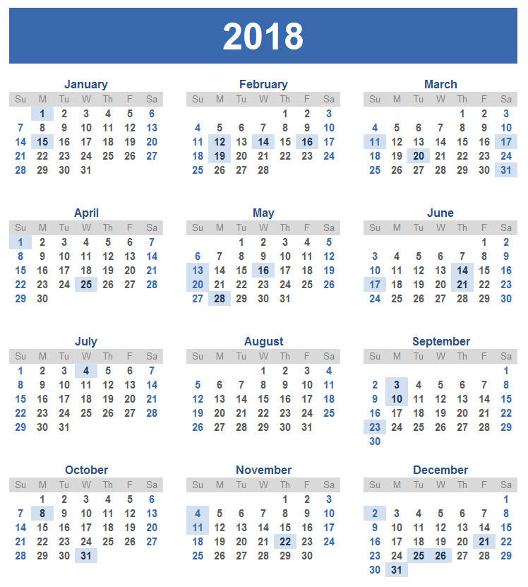 dec 2018 calander