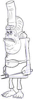 Langkah 10. Cara Mudah Skets/Menggambar Tokoh Animasi Chef dari serial film animasi Trollss