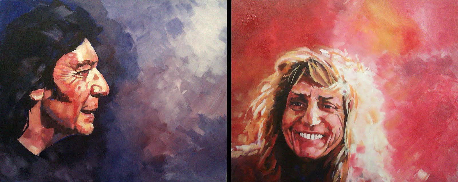 Steve Hackett and David Coverdale painted by Anthony Greentree
