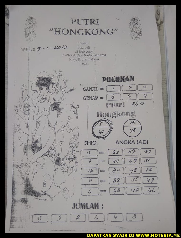 Syair HK Rabu 9 Januari 2019 GOsyair SEDIA KODE SYAIR