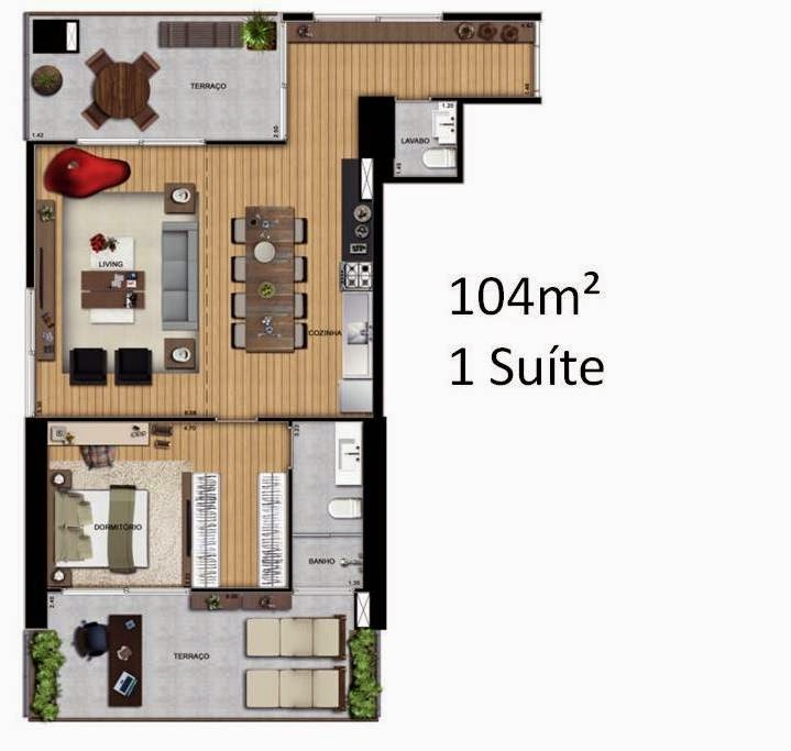 PLANTA 104 m² - 1 Suite