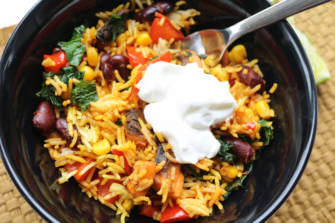 Healthy Kale, Turmeric Rice & Bean Bowl (Vegan recipe)