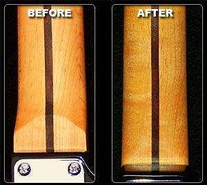 Haywire Custom Guitars-Recessed Heel Crest Option before and after photo