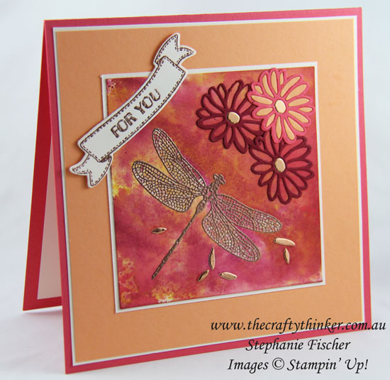 #thecraftythinker, Special Reason, Dragonfly Dreams, Watercolour background, Stampin Up Australia Demonstrator, Stephanie Fischer, Sydney NSW, Copper, ink smooshing