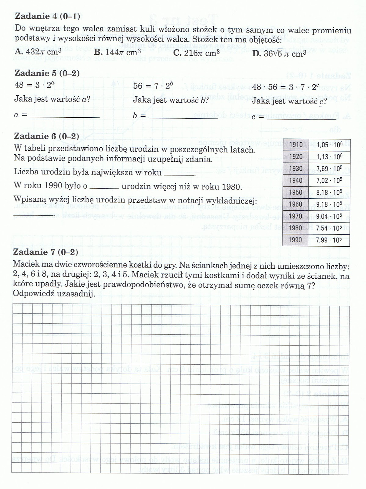 Alfik Matematyczny Zadania Klasa 3 2012 Gimnazjum Jerzmanowa zadania dodatkowe z matematyki.: Klasy 3, zadania nr 4