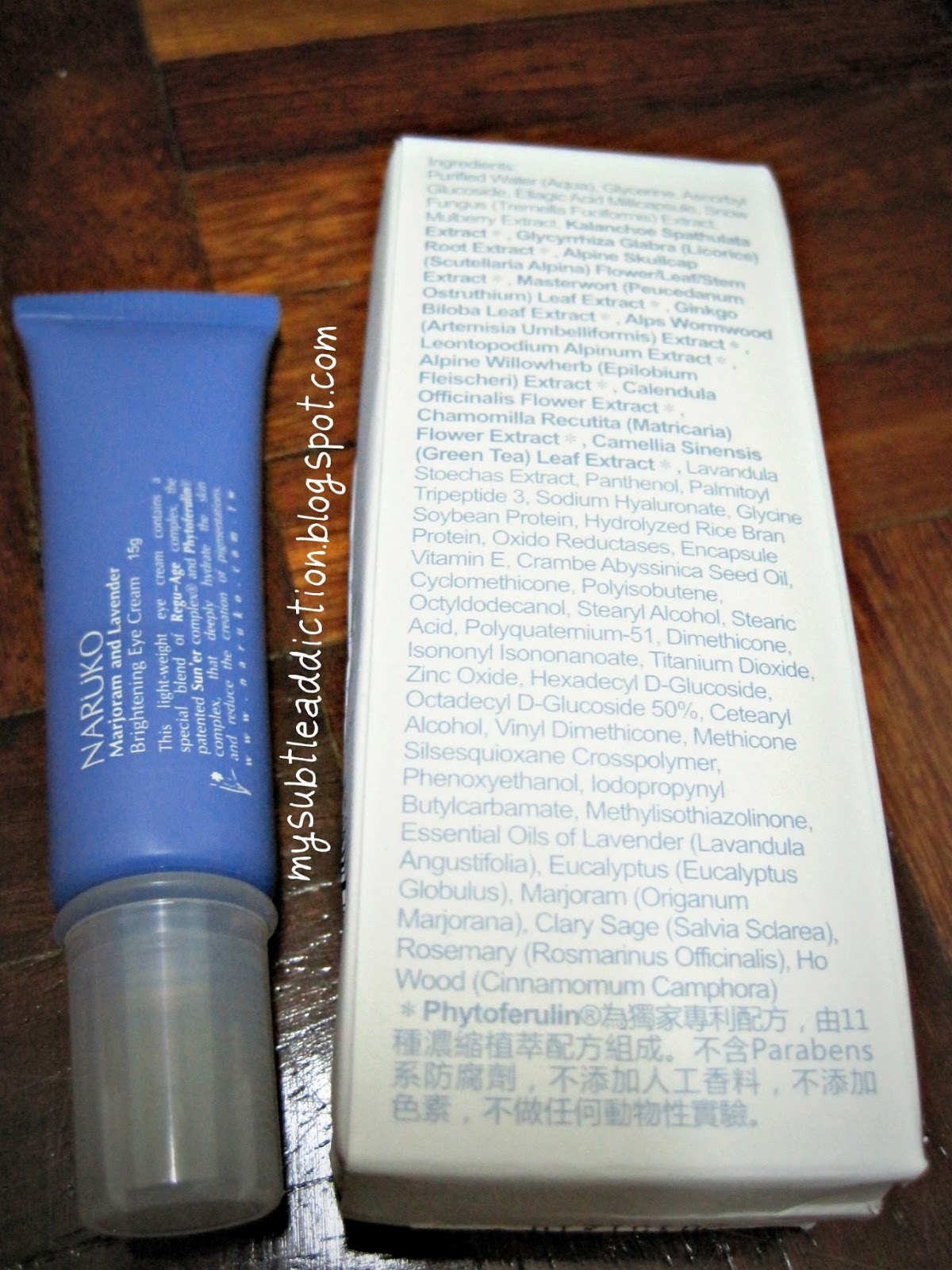 My Subtle Addiction Naruko Marjoram and Lavender Brightening Eye Cream