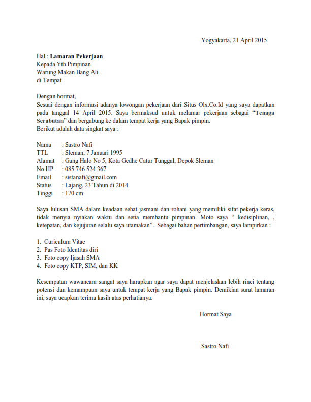 Ben Jobs Contoh Surat Lamaran Kerja Serabutan