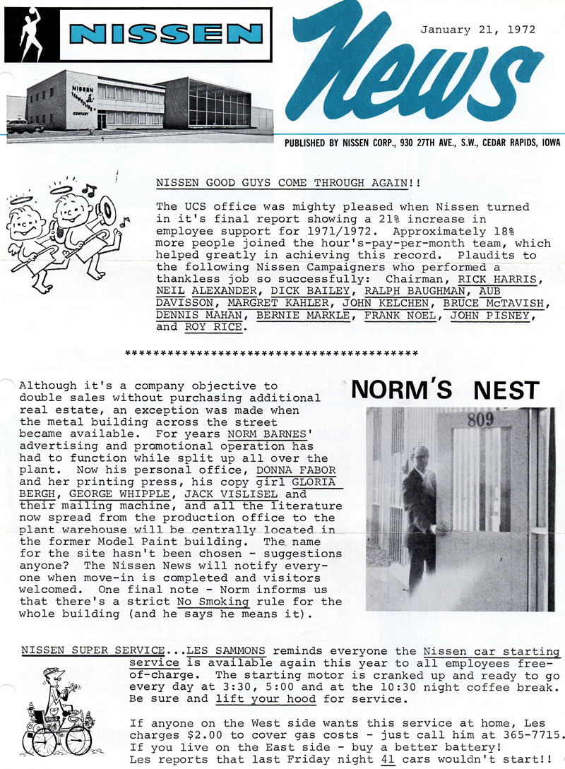 Nissen News 1972 Jan 21 Nissen Advertising And Promotion Department 