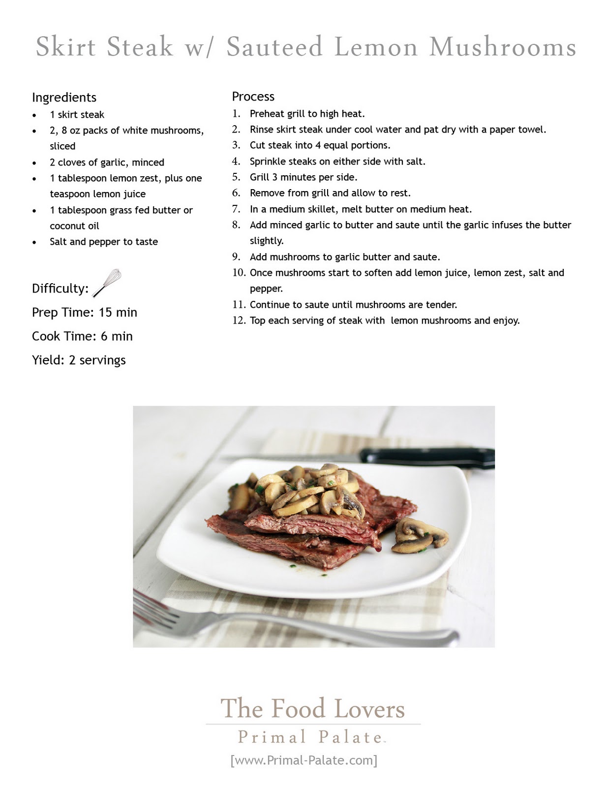 Skirt Steak with Sauteed Lemon Mushrooms Primal Palate Paleo Recipes
