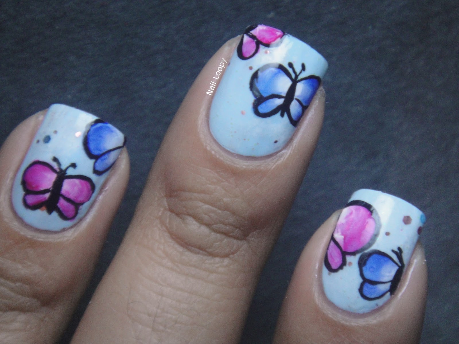 nail loopy ONE STROKE BUTTERFLY NAILS