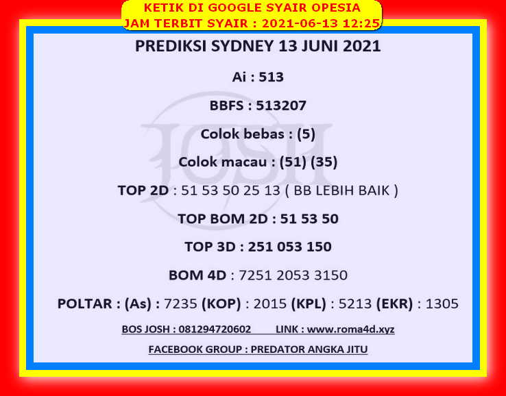 Syair Sdy Hari Ini Minggu 13 Juni 2021 Opesia Official