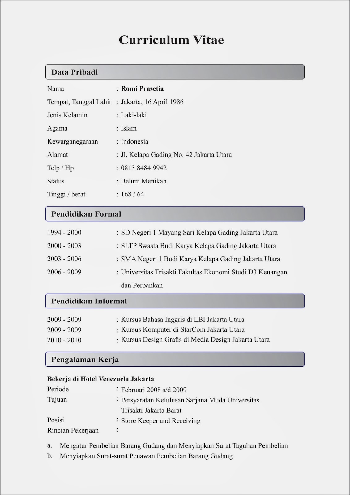 Contoh Daftar Riwayat Hudup