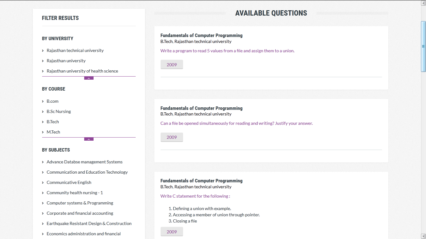 Previous year question papers RTU previous year question papers B.Tech