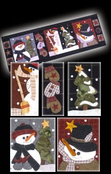 Snowman Parade Wool Applique Wallhanging  13" by 37"