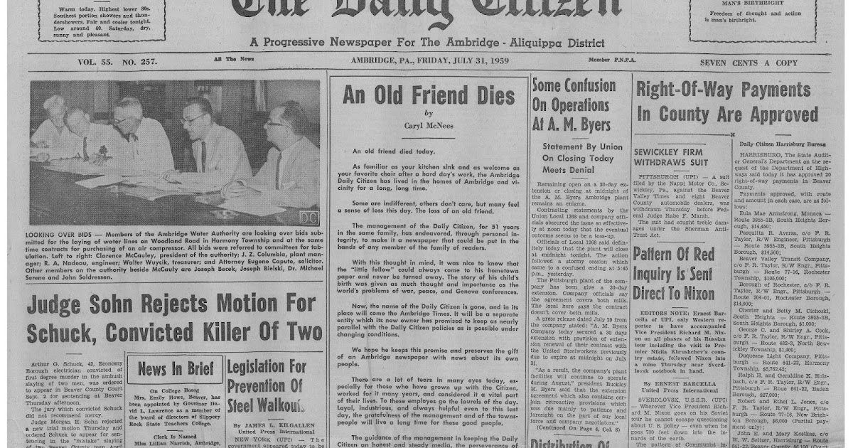 Ambridge Memories Ambridge's Daily Citizen newspaper