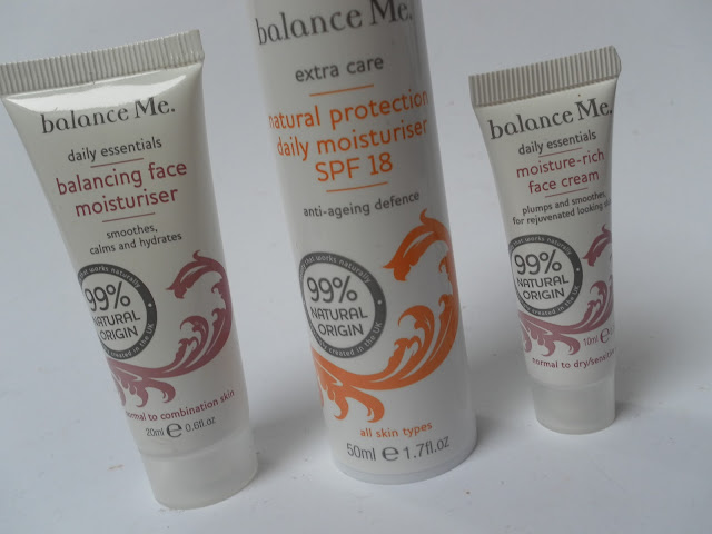 A picture of Balance Me Moisture-Rich Face Cream, Natural Protection Daily Moisturiser SPF18 and Balancing Face Moisturiser