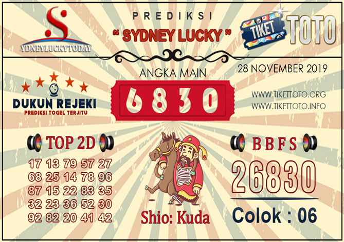 Prediksi Togel SYDNEY LUCKY TIKETTOTO 28 NOVEMBER 2019