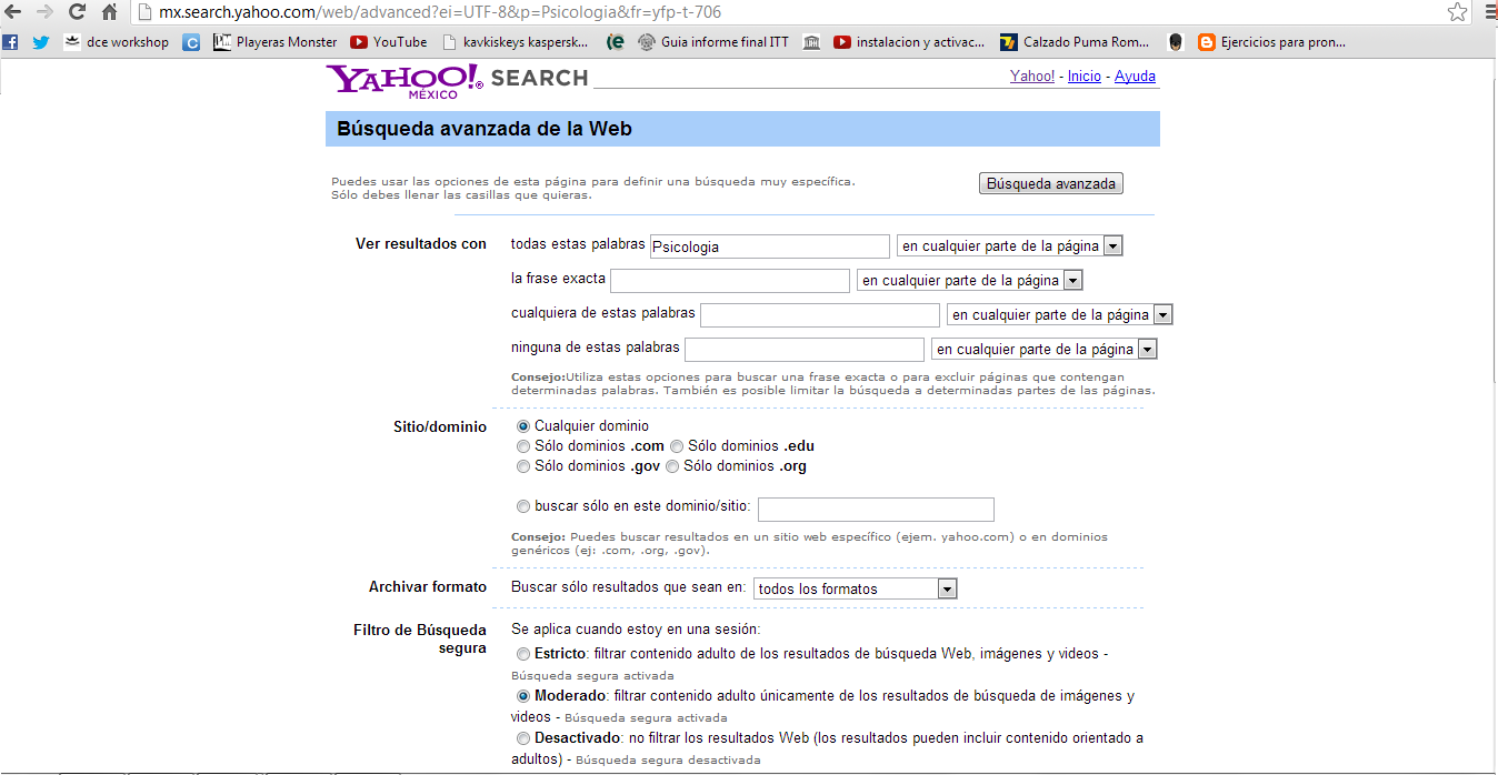 CONOCIENDO LAS TICS : BÚSQUEDA AVANZADA YAHOO