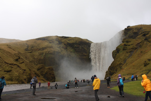 Powerful and majestic Skogarfoss waterfall in Iceland