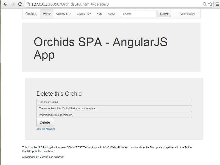 Create an AngularJS SPA with all CRUD functionality connected to an OData RESTful Web API service   22     