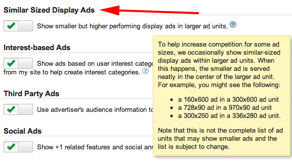 Adsense Similar Size Ads Setting