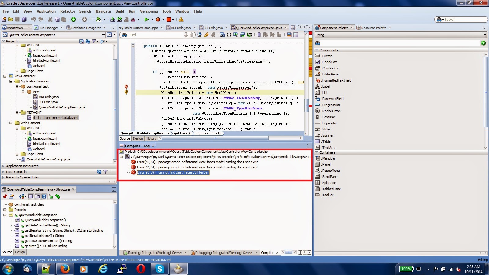 Creating Declarative Component Using Query Panel and Table In ADF