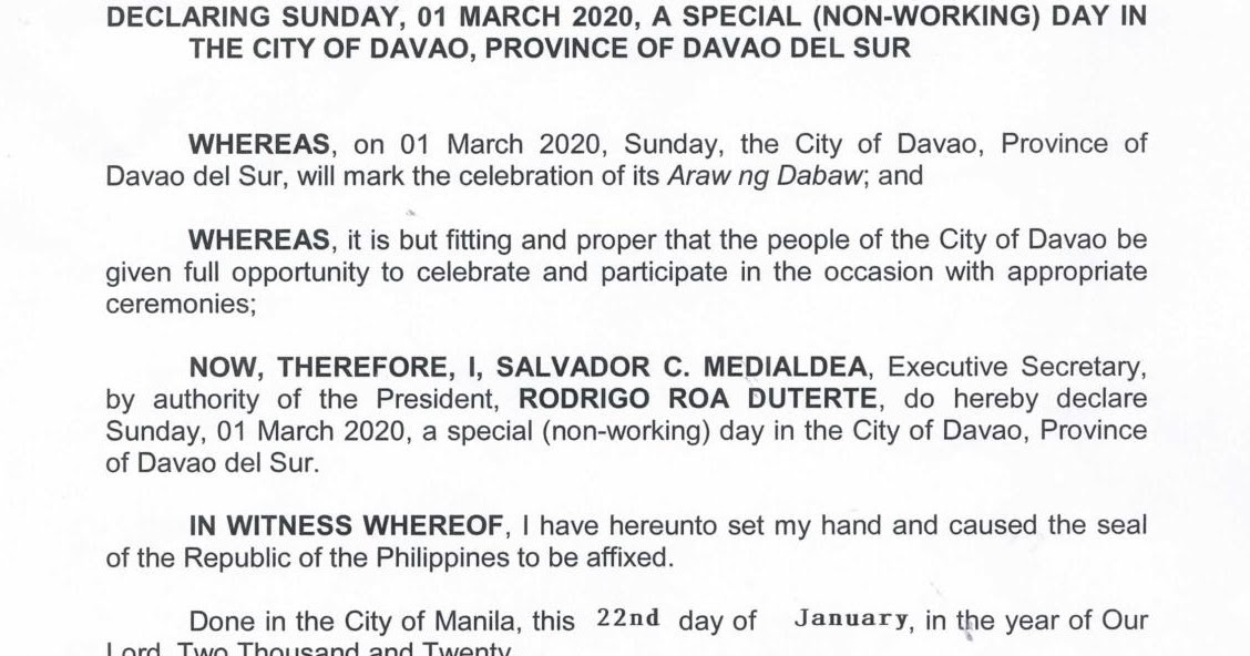Philippine Holidays Special (NonWorking) Day in Davao City on March