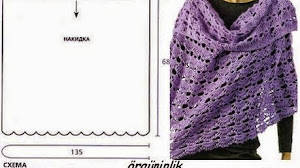 Chal pashmina al crochet con punto de abanicos