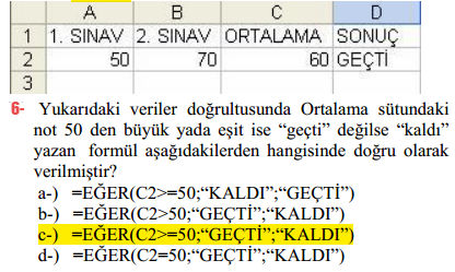 bilisim teknolojileri excel online test