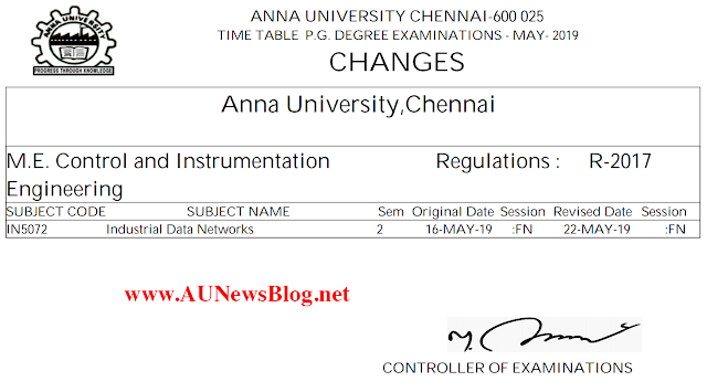Anna University Nov Dec 2019 Time Table UG/PG New Changes