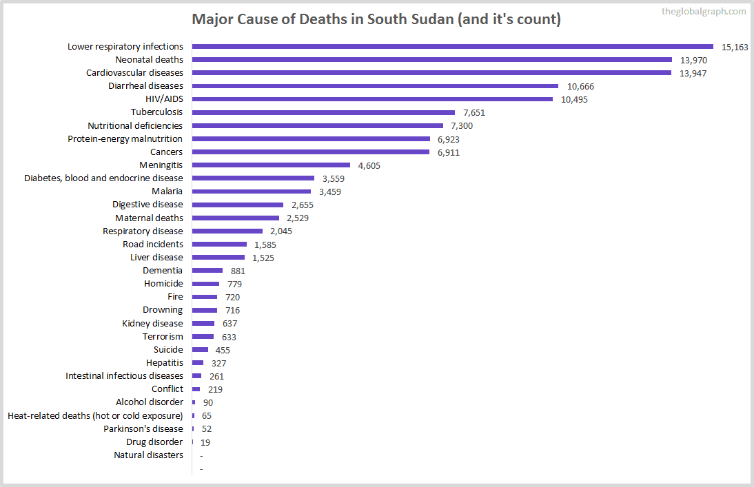 Major Cause of Deaths in South Sudan (and it's count)