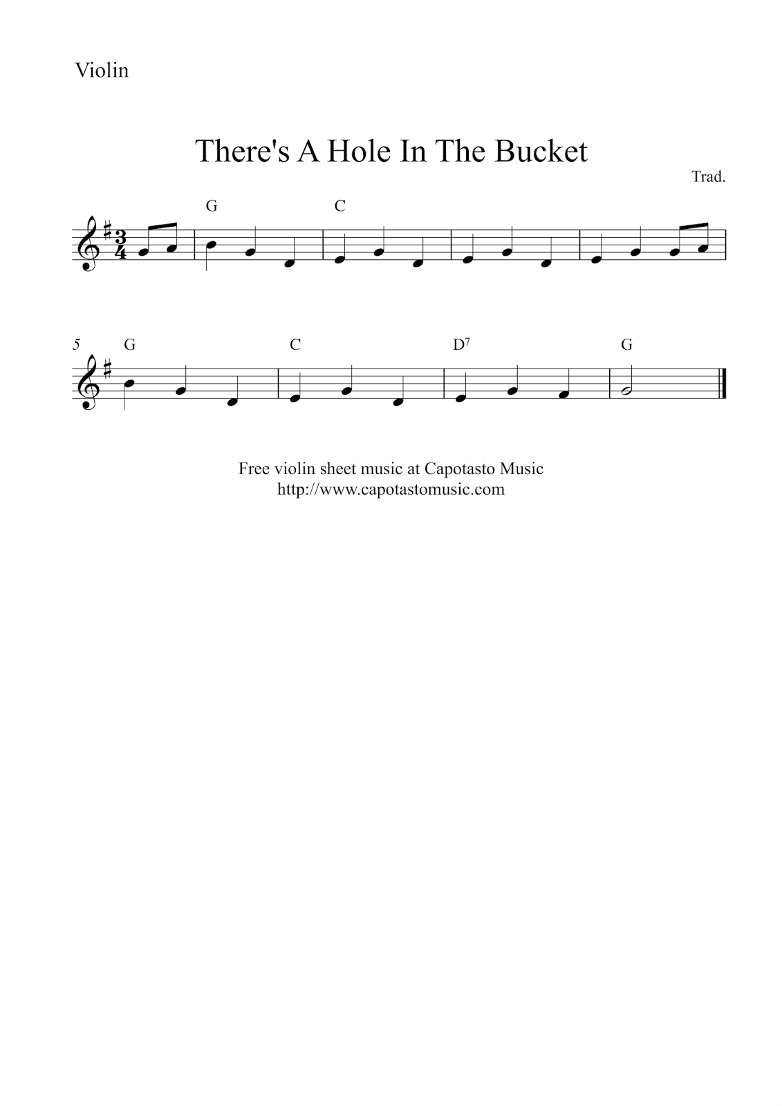 Free violin sheet music There's A Hole In The Bucket