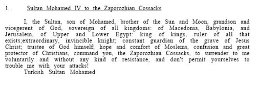  Sultan Mohamed IV Letter To The Cossacks From 1675