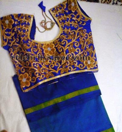 Floral Thread Work Blouse in Blue - Saree Blouse Patterns