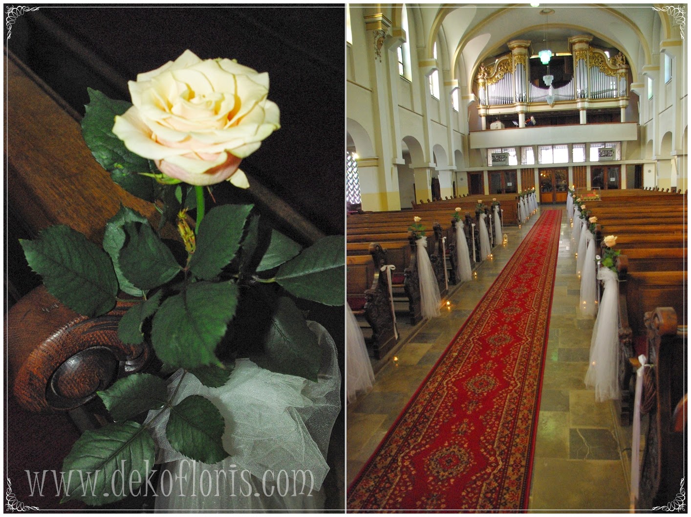 dekoracja slubna kościoła Opole Jezuici, róże