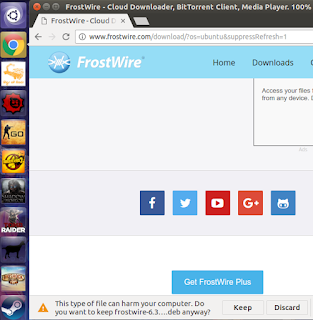 frostwire download page - click Keep to download .deb file