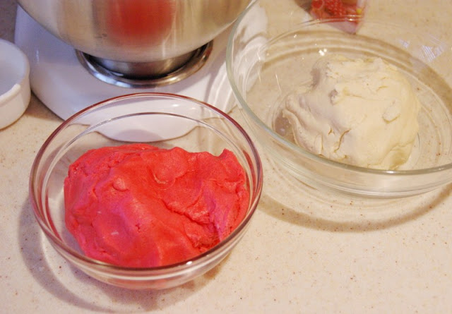 Making Candy Cane Cookies ~ two colors of almond sugar cookie dough twisted together! A fun & festive Christmas treat.  www.thekitchenismyplayground.com