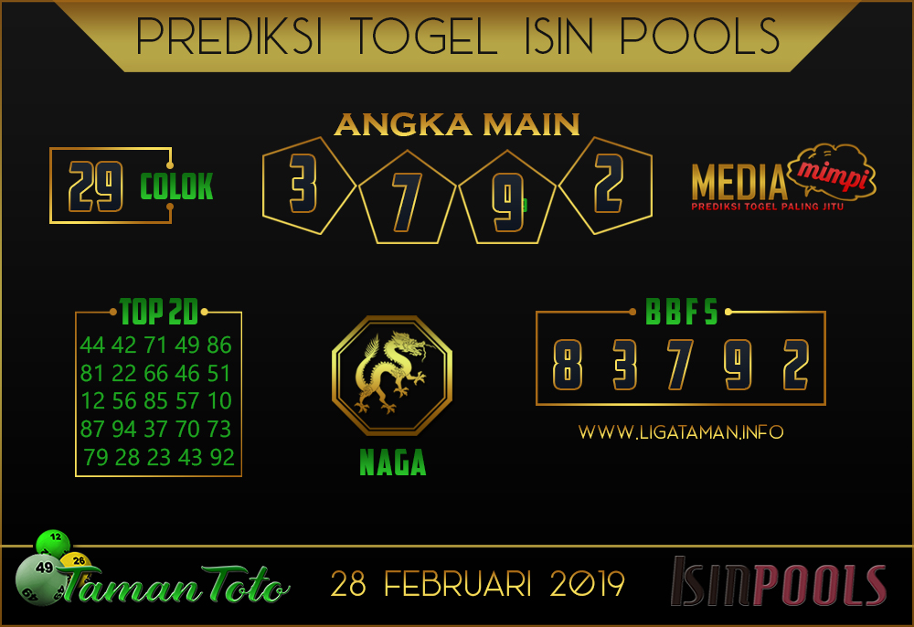 Prediksi Togel ISIN TAMAN TOTO 28 FEBRUARI 2019