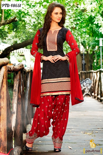 Trendy black silk designer Indian punjabi patiala suit 2015 2016 with discount offer at pavitraa.in