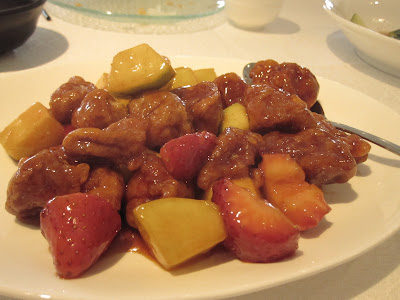 Majestic Bay Seafood Restaurant, sweet sour pork strawberries guava green apples
