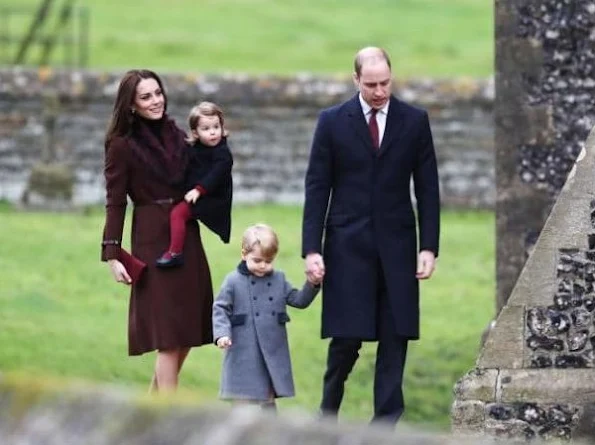 Kate Middleton wore Tod's Fringed Leather Pumps, wore Hobbs Celeste coat. Prince George and Princess Charlotte