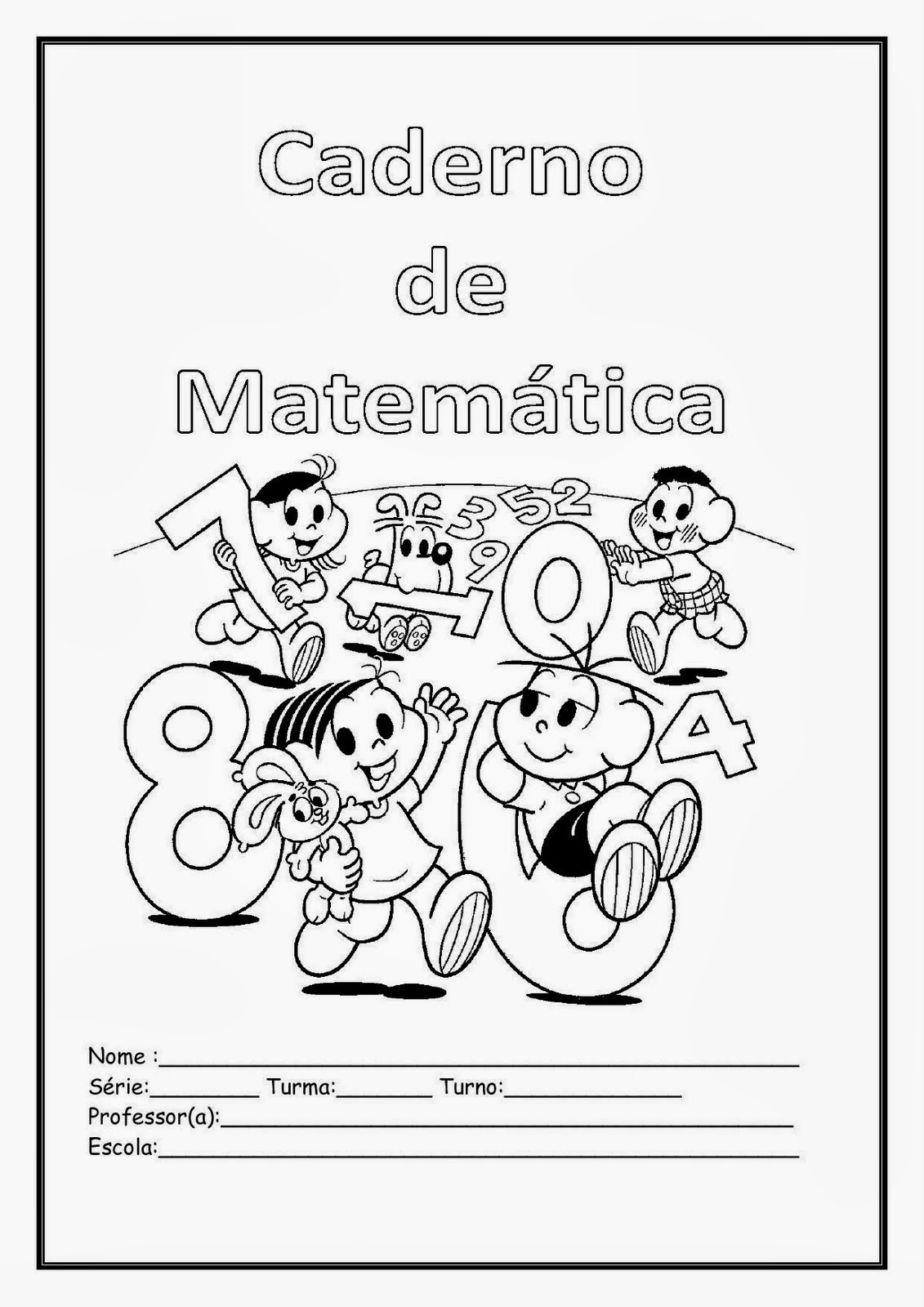 Capa Caderno de Matemática - Turma da Mônica - Desenhos Para Colorir